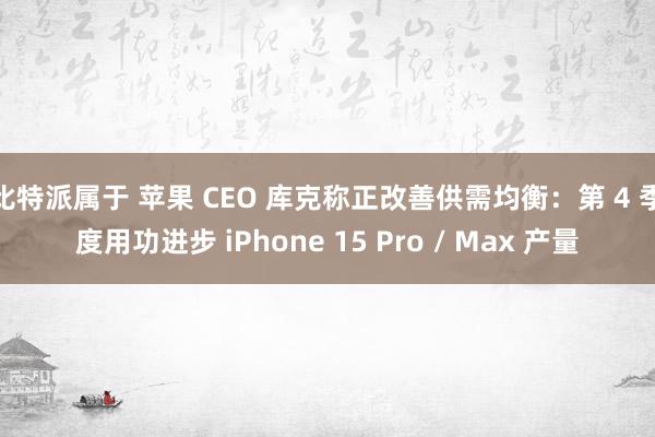 比特派属于 苹果 CEO 库克称正改善供需均衡：第 4 季度用功进步 iPhone 15 Pro / Max 产量