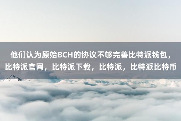 他们认为原始BCH的协议不够完善比特派钱包，比特派官网，比特派下载，比特派，比特派比特币